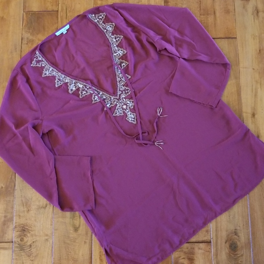 Antonio Melani Maroon Beaded Cover-Up Large EUC